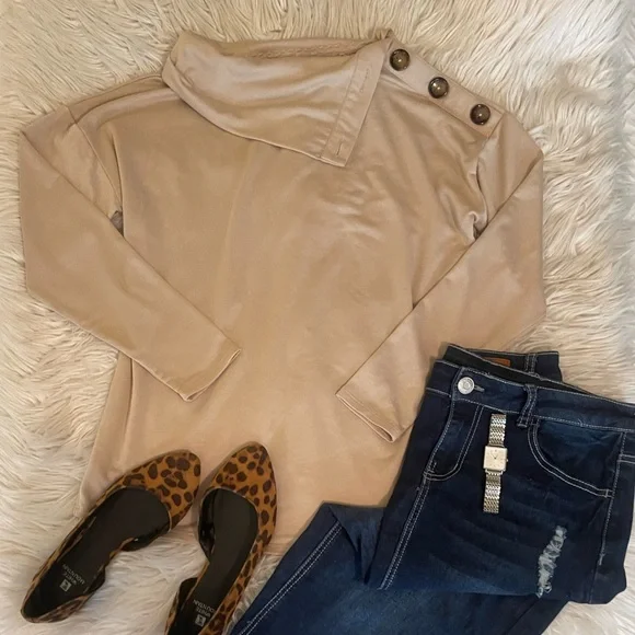 Tan | Cowl Neck Top - Picture 1 of 11